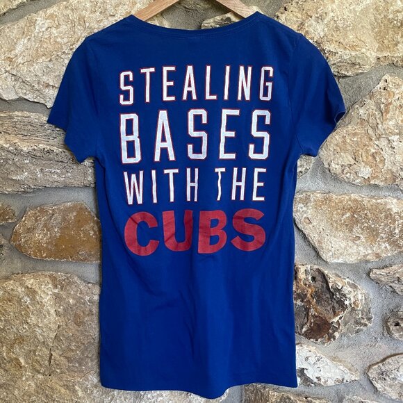 MLB Chicago Cubs Baseball PINK Victoria’s Secret Women's V Neck Top Blue Red - Picture 1 of 4